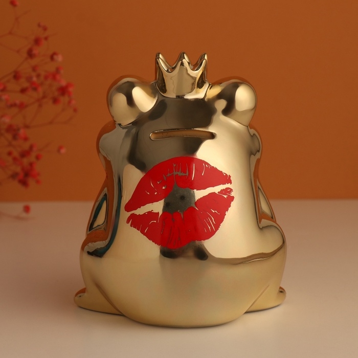 Копилка керамика Копилка керамика "Золотая лягушка - Кинь монетку - поцелую" 12х10,5х15 см