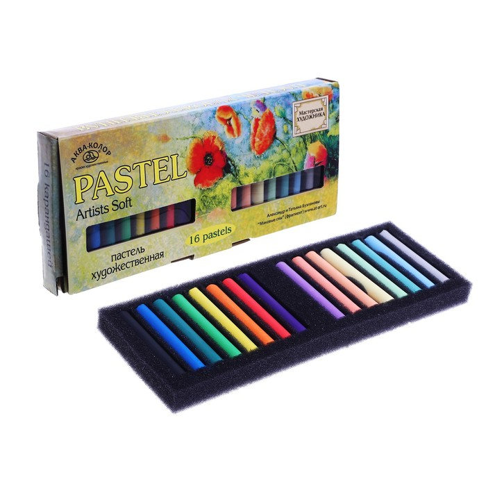 Пастель сухая, набор 16 цветов, Soft, Пастель сухая, набор 16 цветов, Soft, "Аква-Колор", № 1 (художественная)