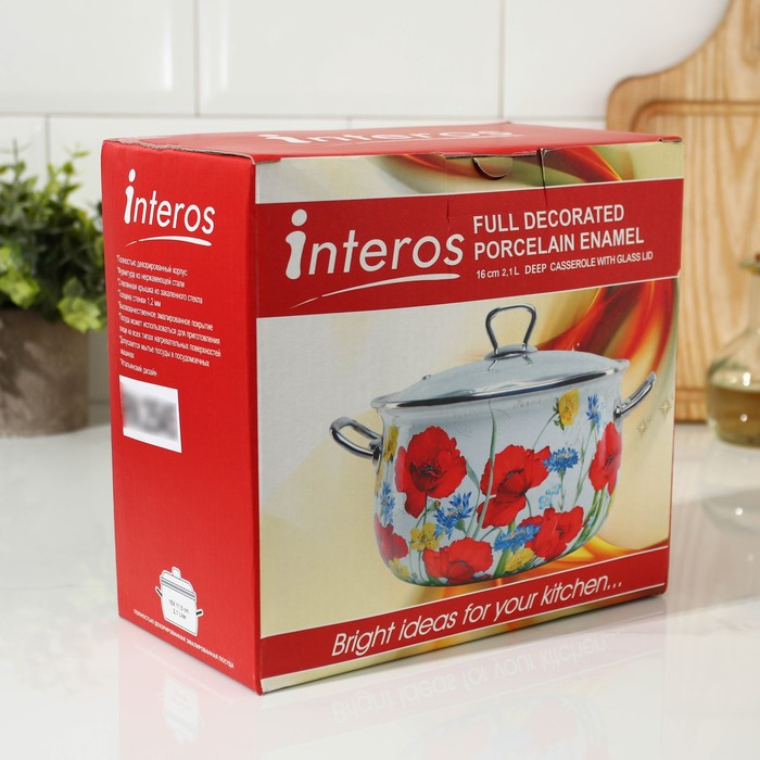 Кастрюля эмалированная «Пион», 2.1 л, стеклянная крышка, индукция Кастрюля эмалированная «Пион», 2.1 л, стеклянная крышка, индукция