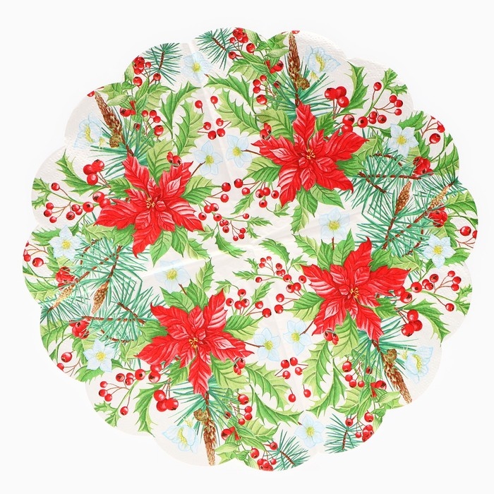 Новый год. Салфетки бумажные Art Bouquet Rondo Новый год. Салфетки бумажные Art Bouquet Rondo "Пуансеттия", 3 слоя, d 32, 12 шт