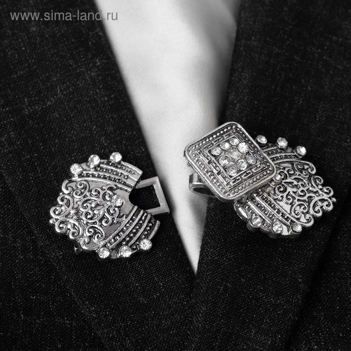 Зажим для кардигана «Ромб», цвет белый в серебре Зажим для кардигана «Ромб», цвет белый в серебре