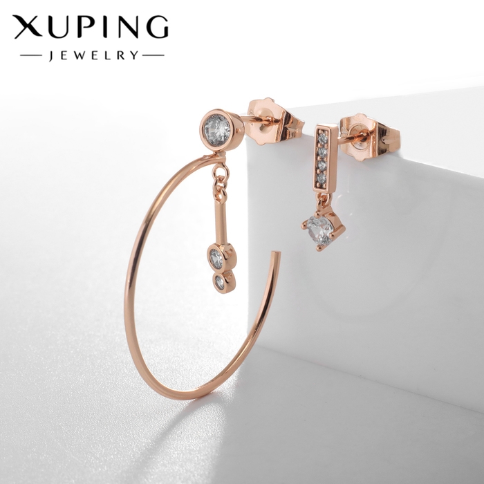 Серьги со стразами XUPING круг с дополнением, цвет белый в розовом золоте Серьги со стразами XUPING круг с дополнением, цвет белый в розовом золоте