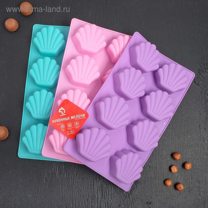 Форма для выпечки Доляна «Устрица», силикон, 30×17×2,6 см, 8 ячеек (7,2×6,2 см, цвет МИКС Форма для выпечки Доляна «Устрица», силикон, 30×17×2,6 см, 8 ячеек (7,2×6,2 см, цвет МИКС