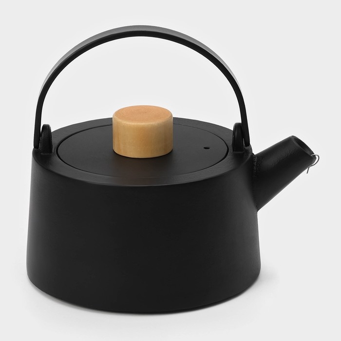 Чайник для плиты с эмалированным покрытием внутри Magma «Сайгон», 1,1 л, чугун, с ситом, индукция, цвет чёрный Чайник для плиты с эмалированным покрытием внутри Magma «Сайгон», 1,1 л, чугун, с ситом, индукция, цвет чёрный