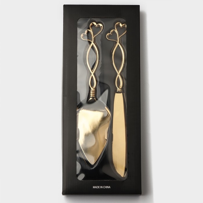 Набор для торта Elegance, 2 предмета: нож длина 28 см, лопатка длина 26 см, цвет золотой Набор для торта Elegance, 2 предмета: нож длина 28 см, лопатка длина 26 см, цвет золотой