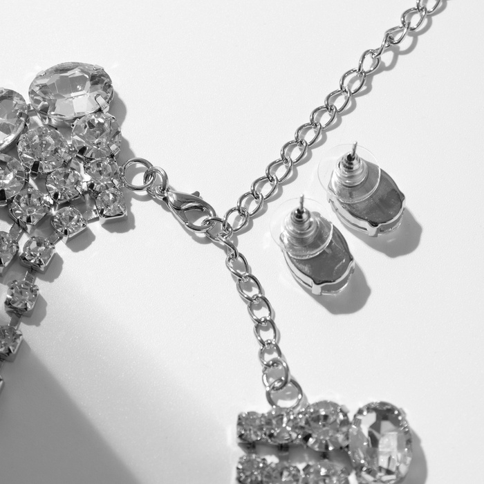 Набор 2 предмета; серьги, колье «Вечерний» 4 ряда, цвет белый в серебре Набор 2 предмета; серьги, колье «Вечерний» 4 ряда, цвет белый в серебре