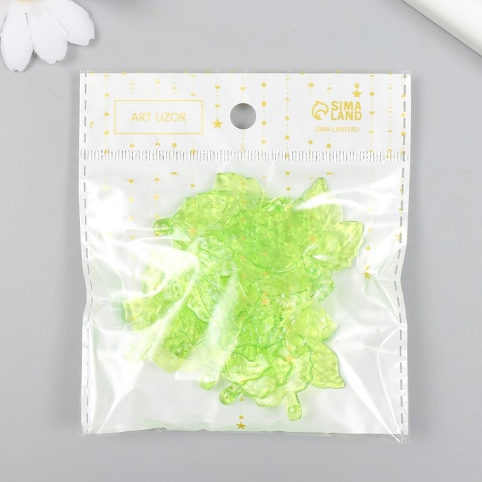 Декор для творчества пластик Декор для творчества пластик "Кленовые листья" прозрачный зелёный набор 20 гр 0,4х5,6х5 см