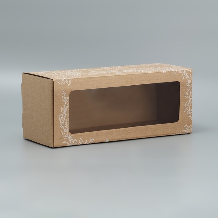 Коробка подарочная складная с PVC-окном, упаковка, «Цветы », 14 х 35 х 14 см