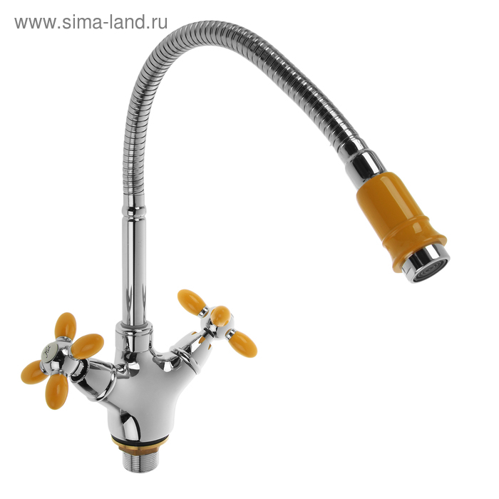 Смеситель для кухни Accoona A4882H, двухвентильный, с гибким изливом, силумин, желтый/хром Смеситель для кухни Accoona A4882H, двухвентильный, с гибким изливом, силумин, желтый/хром