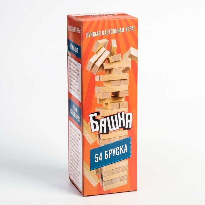 Падающая башня дженга Падающая башня дженга "Время игры", 20.5 х 6.3 см, 54 бруска, брусок 6.3 х 1.1 х 2.1 см
