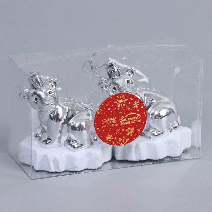 Украшение ёлочное Украшение ёлочное "Мишутка на льдине" (набор 2 шт) 5,5х7,5х8 см, серебро