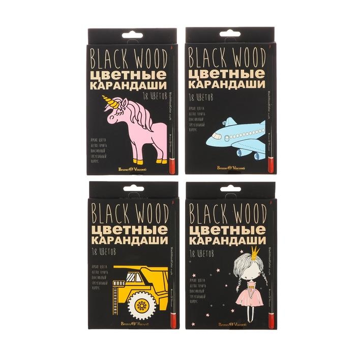 Карандаши цветные 18 цветов BlackWoodColor, пластиковые, трёхгранные, МИКС Карандаши цветные 18 цветов BlackWoodColor, пластиковые, трёхгранные, МИКС