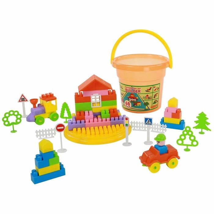 Конструктор «Строитель», 68 элементов, в ведре макси с крышкой Конструктор «Строитель», 68 элементов, в ведре макси с крышкой