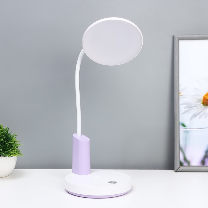 Настольная лампа  Настольная лампа "Гард" LED, от USB/АКБ 7 Вт сенсор 3000-6000 К белый-фиолетовый 13х12х37 см RISALUX