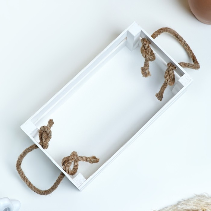 Кашпо деревянное 24.5×13.5×9 см  Кашпо деревянное 24.5×13.5×9 см "Двушка Лайт" реечное, ручка верёвка, белый Дарим Красиво