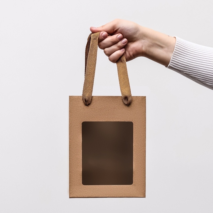 Пакет подарочный, с окном, 20 х 15 х 10 см, крафт Пакет подарочный, с окном, 20 х 15 х 10 см, крафт