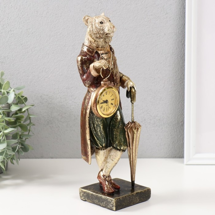 Сувенир полистоун с часами Сувенир полистоун с часами "Белый тигр в камзоле с зонтом" 9,5х9,5х30,5 см