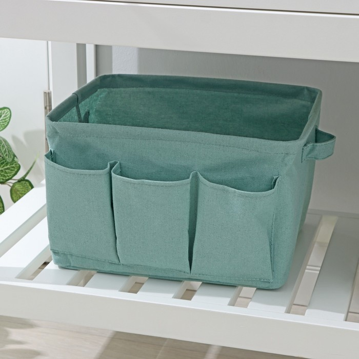 Корзинка для хранения Доляна «Тая», 3 кармана, 30×24×18 см, цвет бирюзовый Корзинка для хранения Доляна «Тая», 3 кармана, 30×24×18 см, цвет бирюзовый