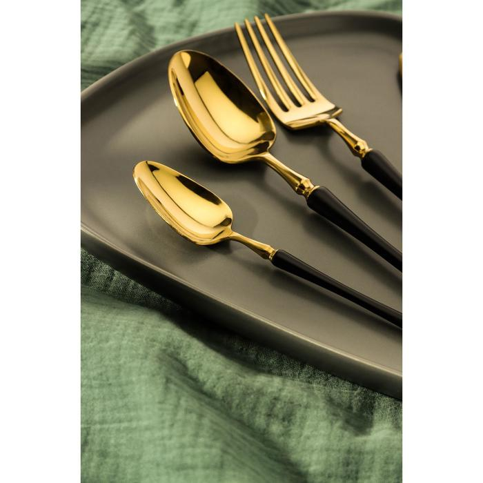 Столовые приборы из нержавеющей стали Magistro &laquo;Фьюжн&raquo;, 4 предмета, цвет металла золотой, чёрные ручки