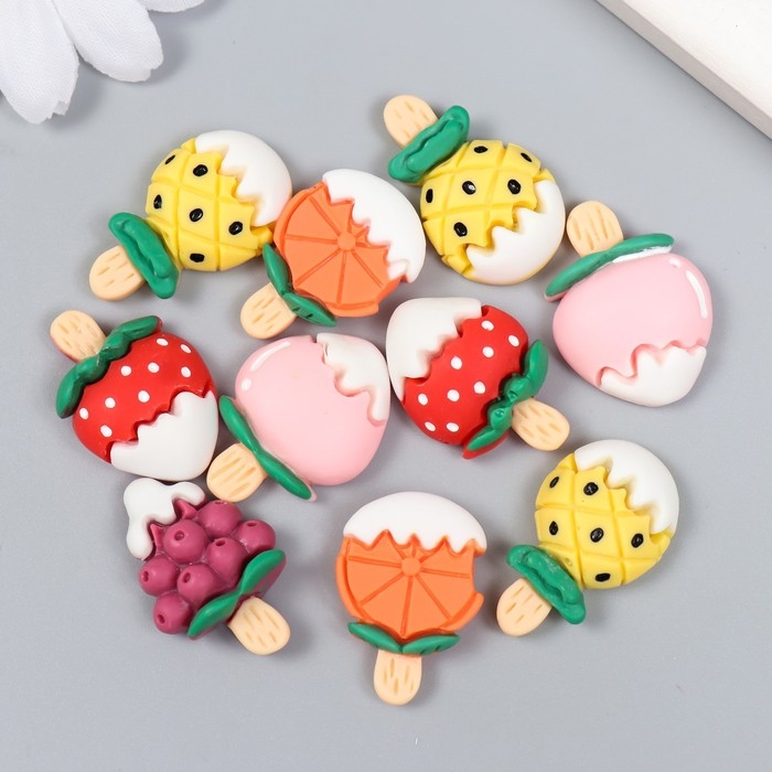 Декор для творчества пластик Декор для творчества пластик "Фруктики на палочке" набор 10 шт 2,1х1,4 см