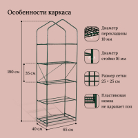 Парник-стеллаж, 5 полок, 190 × 65 × 40 см, металлический каркас d = 16 мм, чехол плёнка 100 мкм