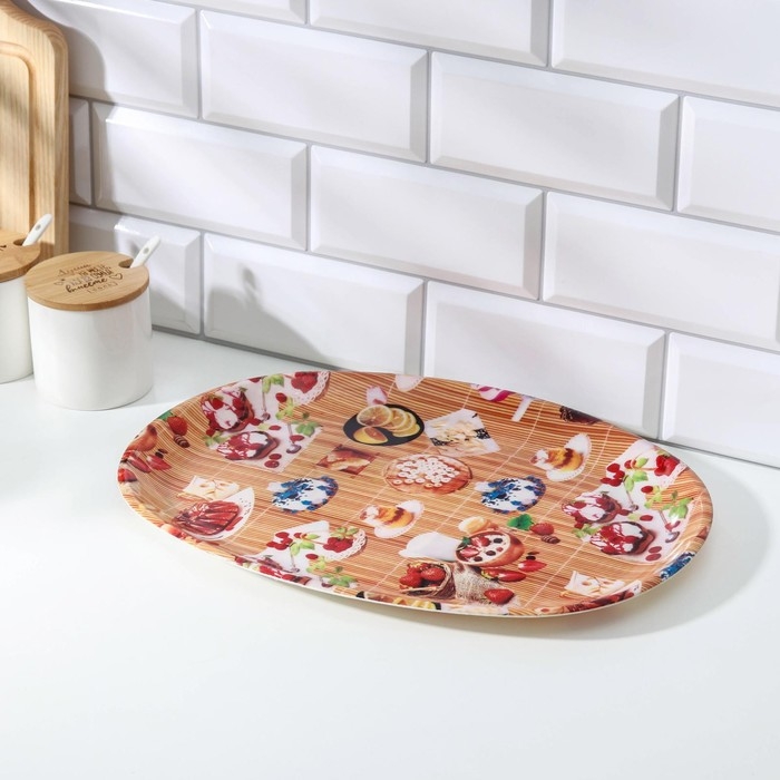 Поднос пластиковый «Сладости», 38×28×2,5 см, цвет МИКС Поднос пластиковый «Сладости», 38×28×2,5 см, цвет МИКС