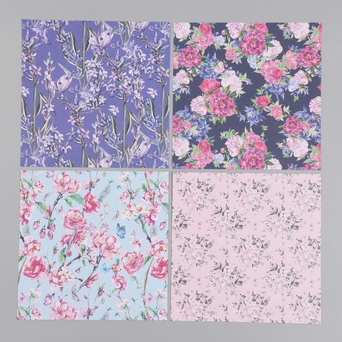 Набор бумаги для скрапбукинга 12 листов 12 дизайнов Набор бумаги для скрапбукинга 12 листов 12 дизайнов "Летнее цветение" 160 гр 15,2х15,2 см