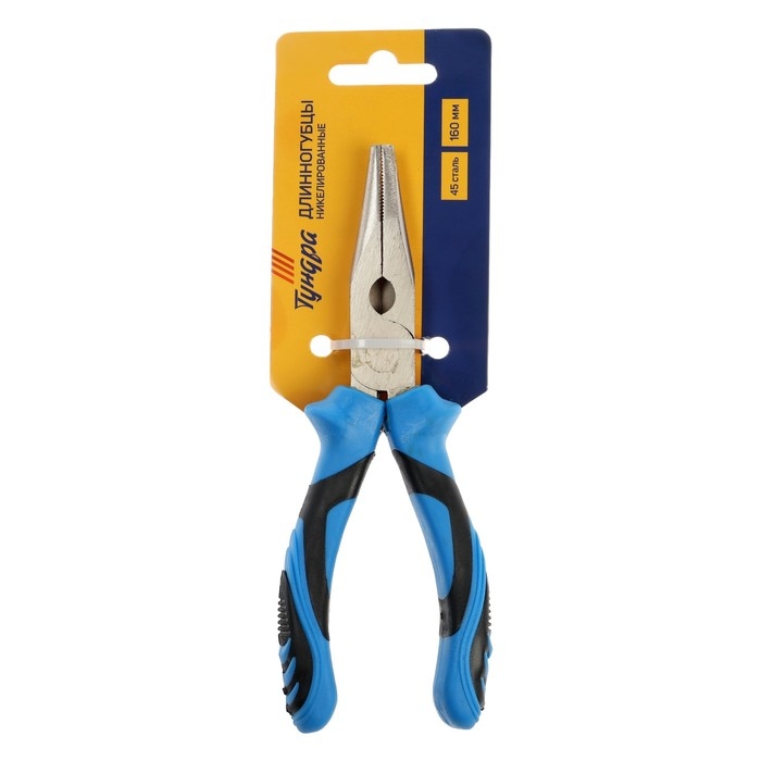 Длинногубцы ТУНДРА, сталь 45, никелированные, 2К рукоятки, 160 мм Длинногубцы ТУНДРА, сталь 45, никелированные, 2К рукоятки, 160 мм