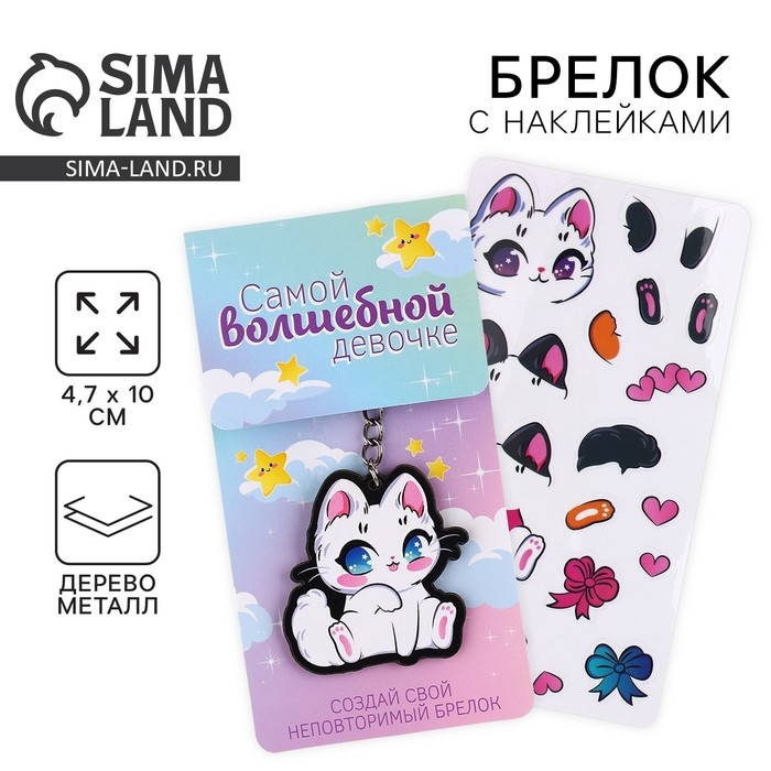 Брелок для ключей с наклейками в наборе &laquo;Кот&raquo;, 4.7 х 10 см