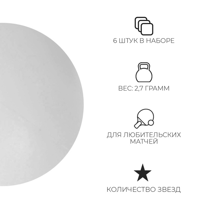 Набор мячей для настольного тенниса BOSHIKA Beginner 1*, d=40+ мм, 6 шт., цвет белый Набор мячей для настольного тенниса BOSHIKA Beginner 1*, d=40+ мм, 6 шт., цвет белый