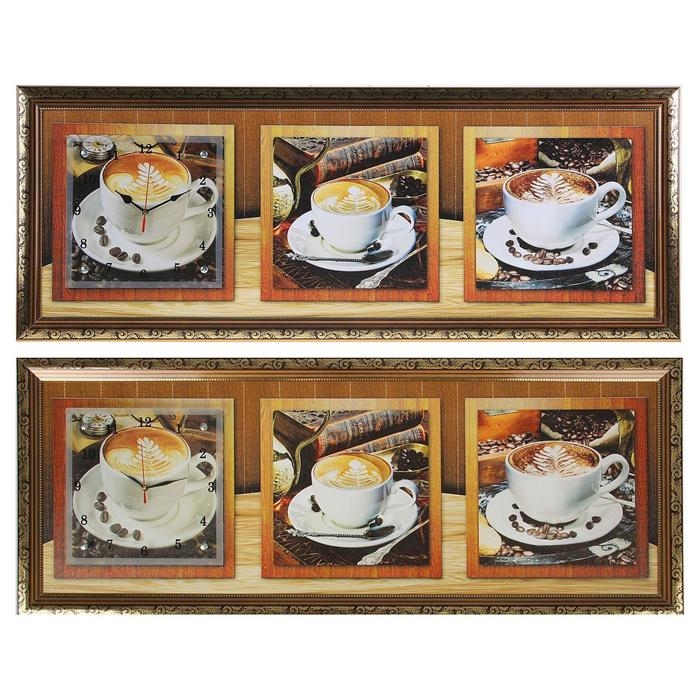 Часы-картина настенные, серия: Кухня, "Кофейная церемония", 35 х 100 см