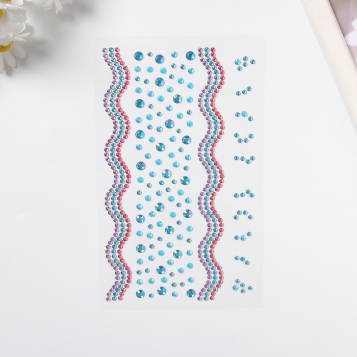 Наклейка пластик стразы "Река" голубая 22,5х11,5 см