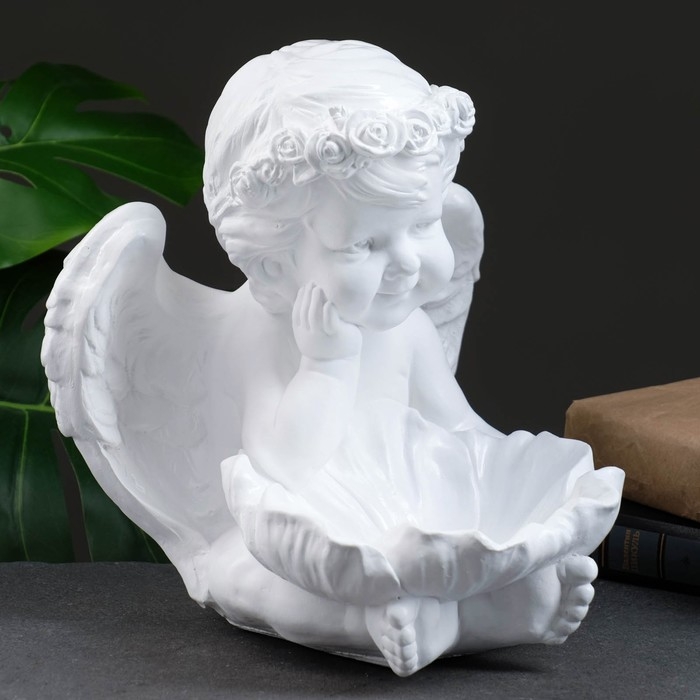 Фигура - подсвечник  Фигура - подсвечник "Ангел с кувшинкой" 23х23х27см белый
