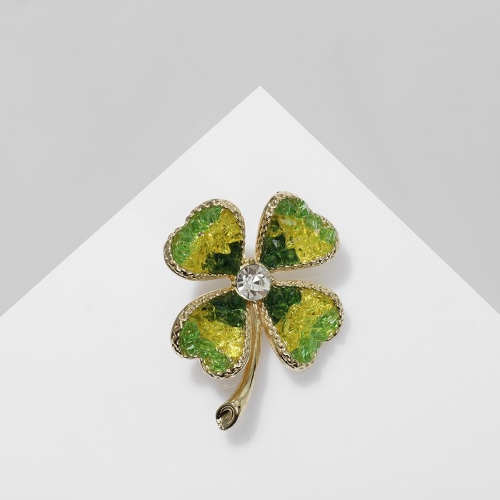 Брошь «Клевер» друза, цвет светло-зелёный в золоте Брошь «Клевер» друза, цвет светло-зелёный в золоте