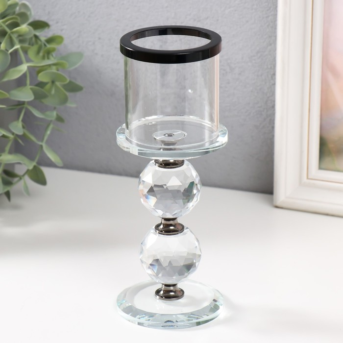 Подсвечник стекло на 1 свечу Подсвечник стекло на 1 свечу "Кристалл шар" чёрные вставки 18,3х7х7 см