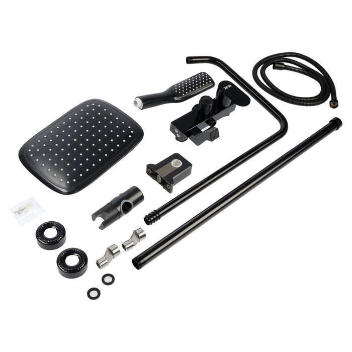 Душевая система ZEIN Z3869, смеситель, тропическая и ручная лейка, алюминий, черная Душевая система ZEIN Z3869, смеситель, тропическая и ручная лейка, алюминий, черная