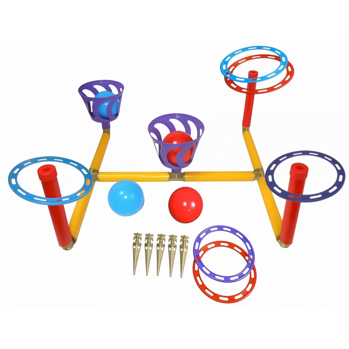 Игра Игра "Кольцеброс - шароброс": 3 стойки, 6 колец, 2 корзинки, 4 мяча, клин - 5 шт