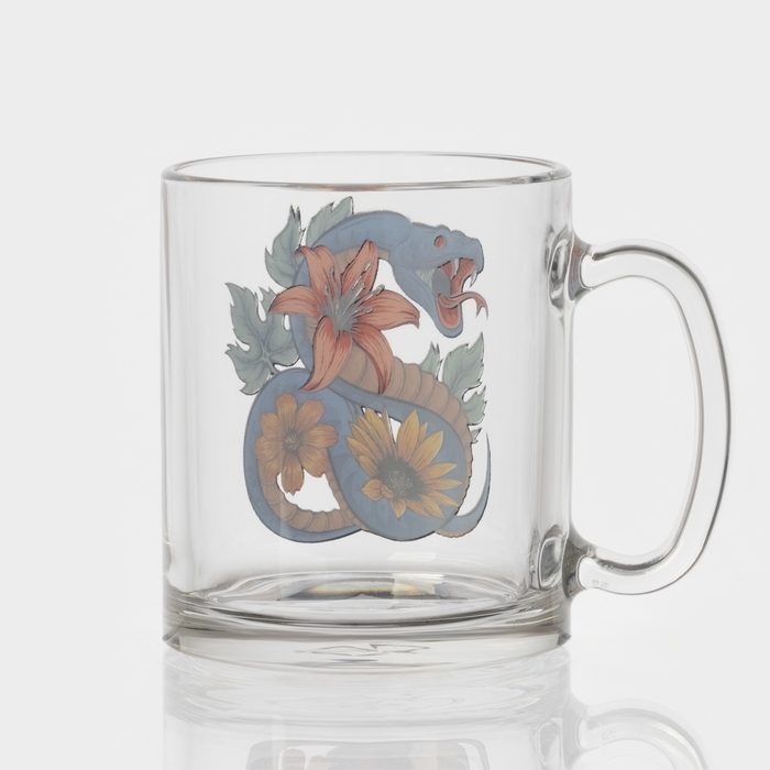 Кружка стеклянная чайная «Цветы и змеи», 320 мл, МИКС Кружка стеклянная чайная «Цветы и змеи», 320 мл, МИКС