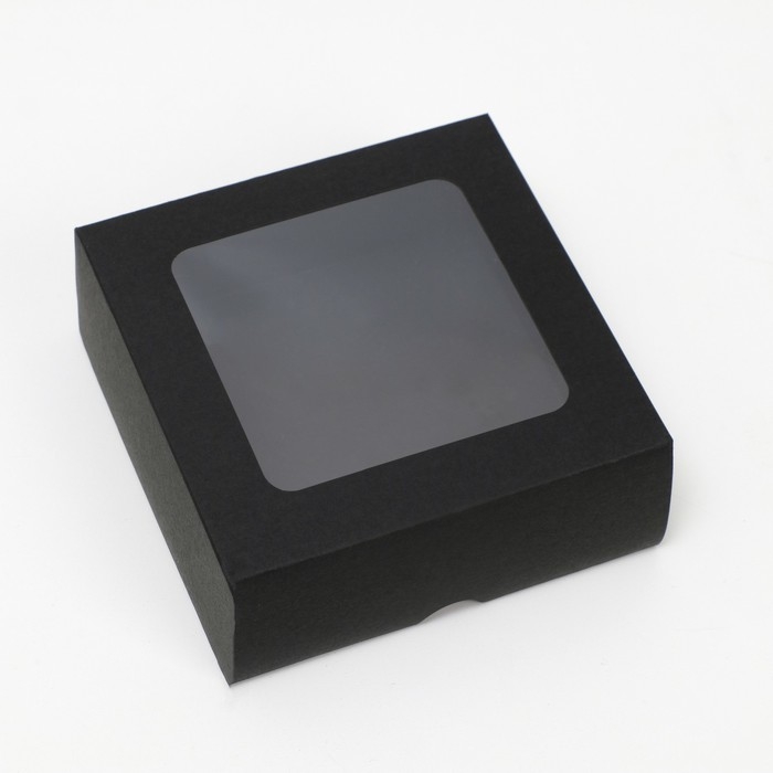 Коробка складная, крышка-дно, с окном, черная, 13 х 13 х 5 см Коробка складная, крышка-дно, с окном, черная, 13 х 13 х 5 см