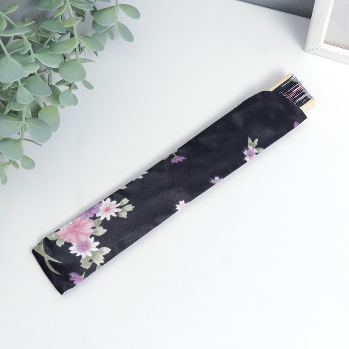 Веер бамбук, текстиль h=21 см  Веер бамбук, текстиль h=21 см "Цветы" с чехлом, чёрный