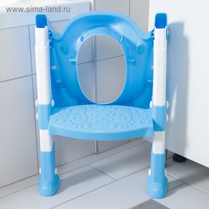 Детская накладка - сиденье на унитаз со ступенькой «Панда», с ручками, цвет голубой Детская накладка - сиденье на унитаз со ступенькой «Панда», с ручками, цвет голубой