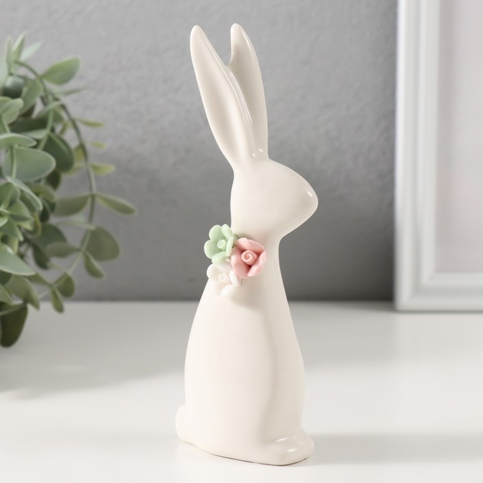 Сувенир керамика Сувенир керамика "Зайчик белый с цветочками" 6х2,8х15 см