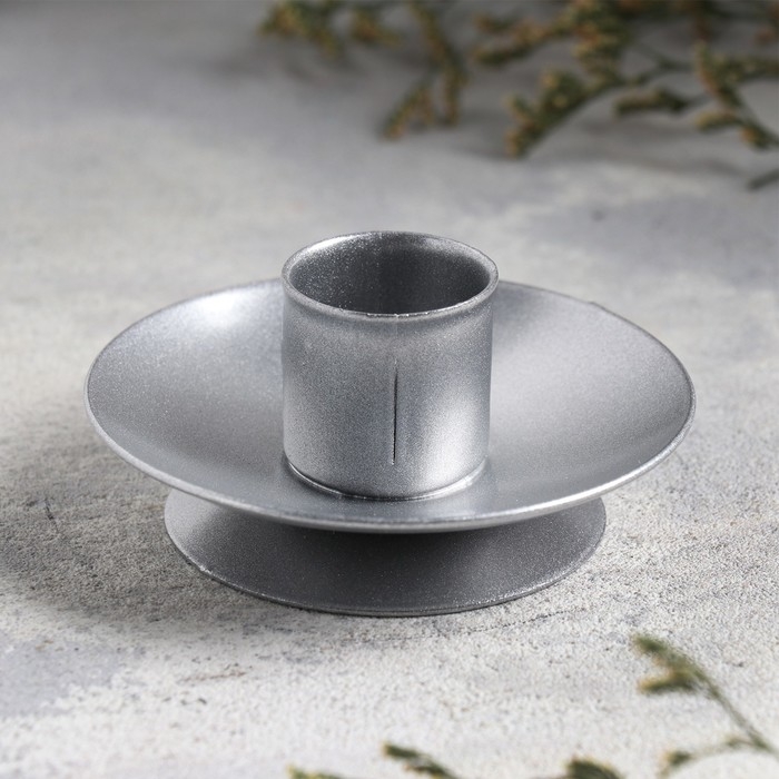 Подсвечник Подсвечник "Лотос 2H" металл на одну свечу, 7,5х2,5 см, серебро