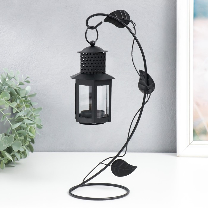 Подсвечник металл, стекло 1 свеча Подсвечник металл, стекло 1 свеча "Фонарик" подвесной чёрный 25,5х10х12 см