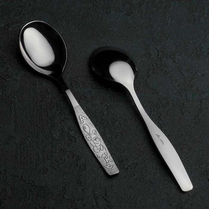 Ложка детская столовая «Непоседа», длина 16 см, толщина 2 мм, цвет серебряный Ложка детская столовая «Непоседа», длина 16 см, толщина 2 мм, цвет серебряный