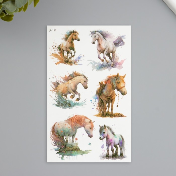 Татуировка на тело фосфорные с блёстками Татуировка на тело фосфорные с блёстками "Лошадки" 7,5х12 см