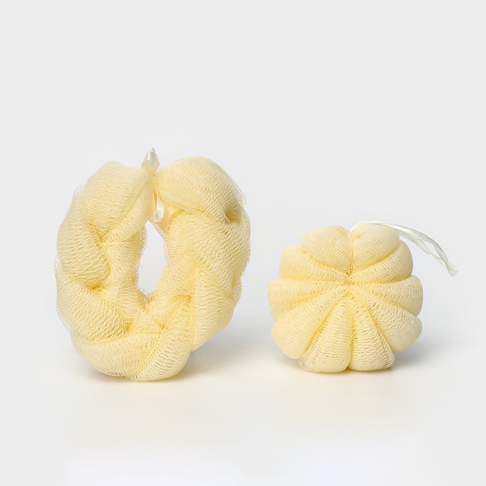 Набор мочалок для тела CUPELLIA SPA: Коса 70 гр + Ракушка 46 гр, цвет бежевый