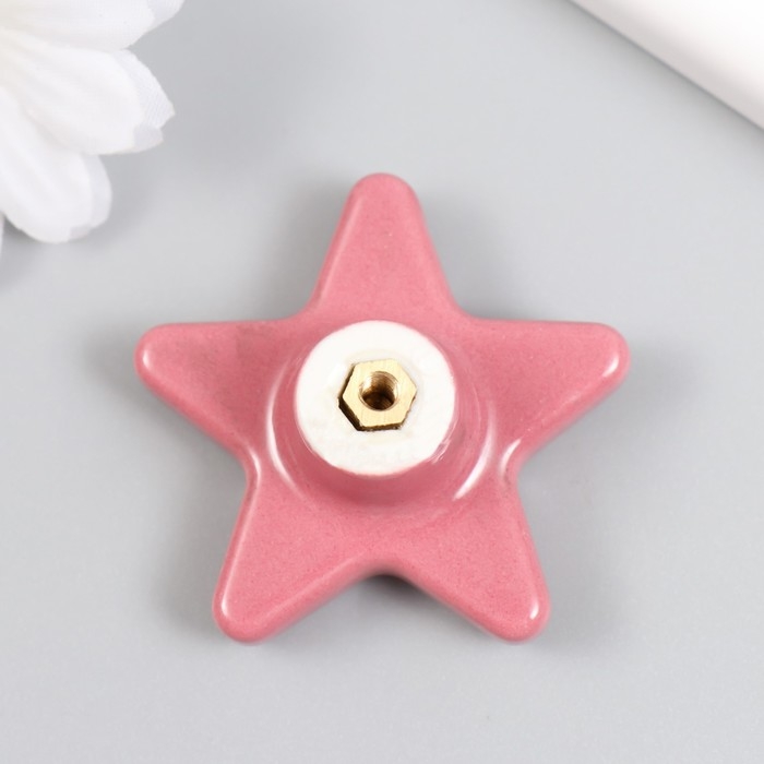 Ручка для шкатулки керамика, металл Ручка для шкатулки керамика, металл "Звёздочка" розовая 4,9х4,9х2,2 см