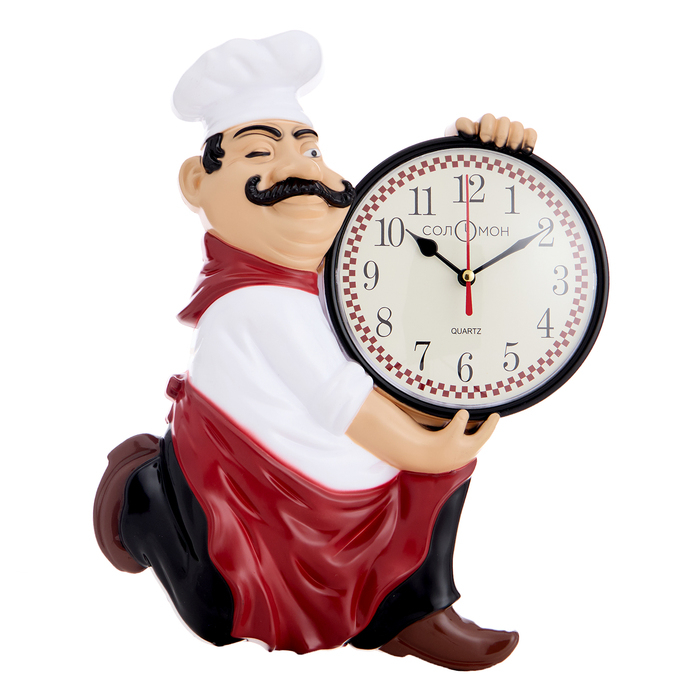 Часы настенные, для кухни,  Часы настенные, для кухни, "Повар усач", бесшумные, циферблат d-13 см, 30 х 24 см