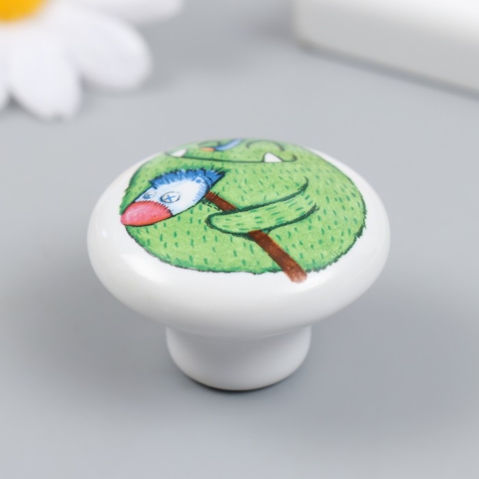 Ручка для шкатулки керамика, металл Ручка для шкатулки керамика, металл "Зеленый монстрик с лошадкой" 3,8х3,8х2,8 см